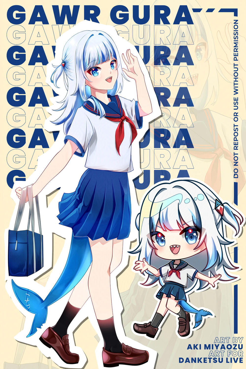 Gawr Gura - School Uniform Fanart (for DanketsuLive Cupsleeve event)
